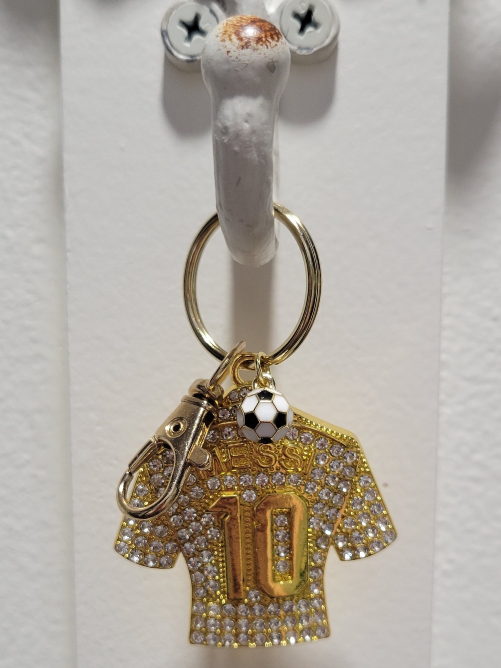 Gold Rhinestone Soccer Jersey Keychain Bagcharm Messi 10